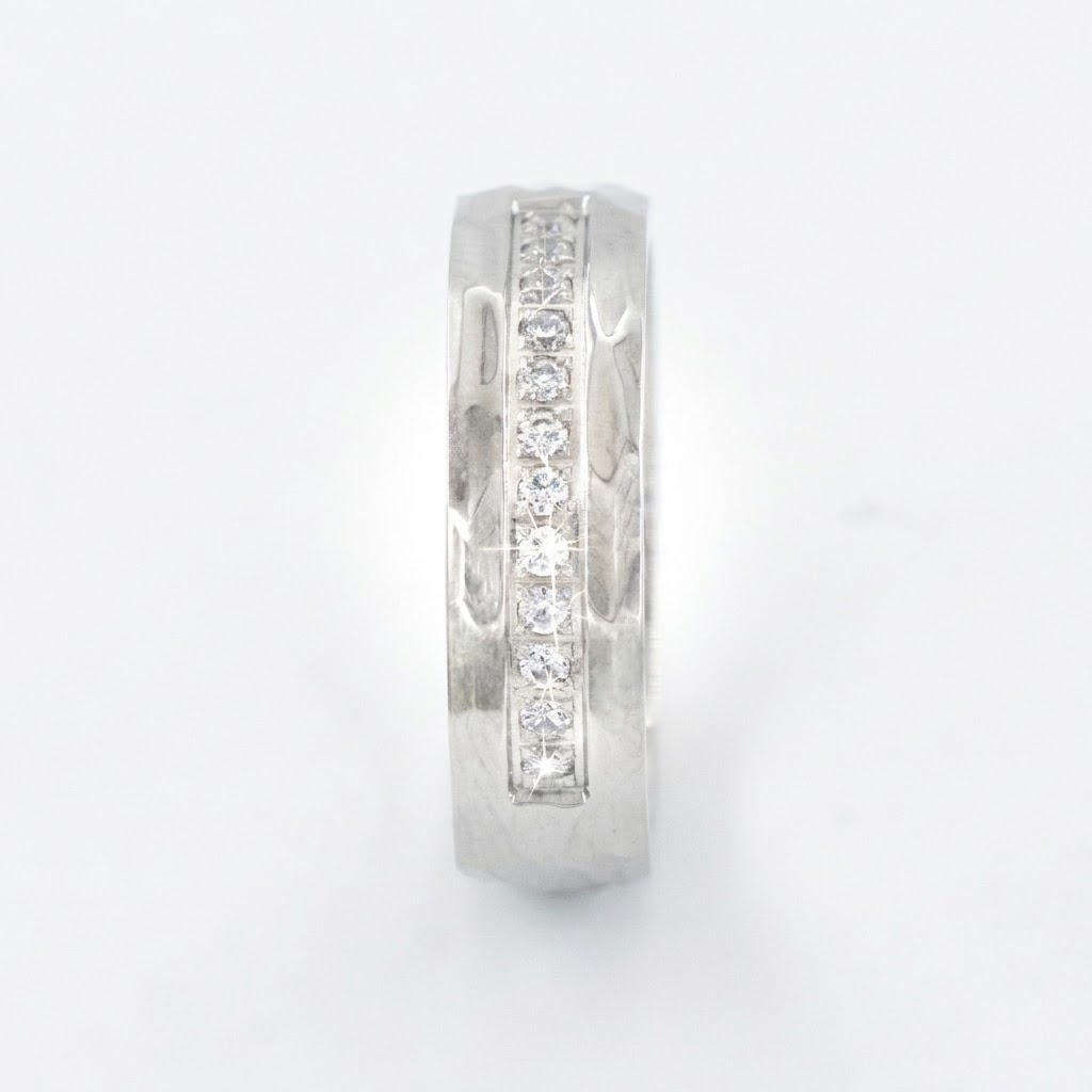 Textured Pavé Diamondlite 316L Stainless Steel Band Ring - Image 3
