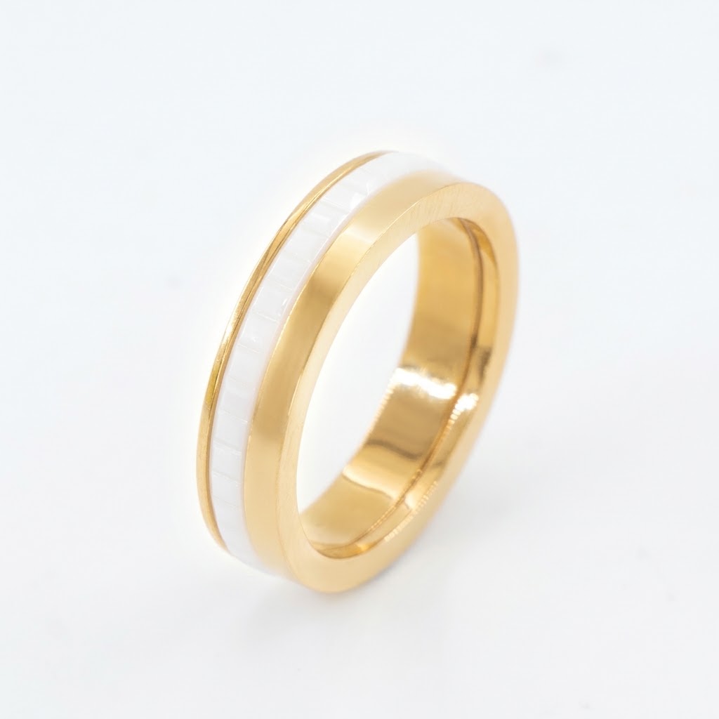 White Inlay 316L Stainless Steel Band Ring