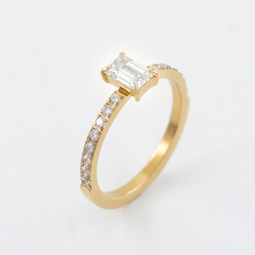Emerald-Cut Pavé Diamondlite 316L Stainless Steel Ring