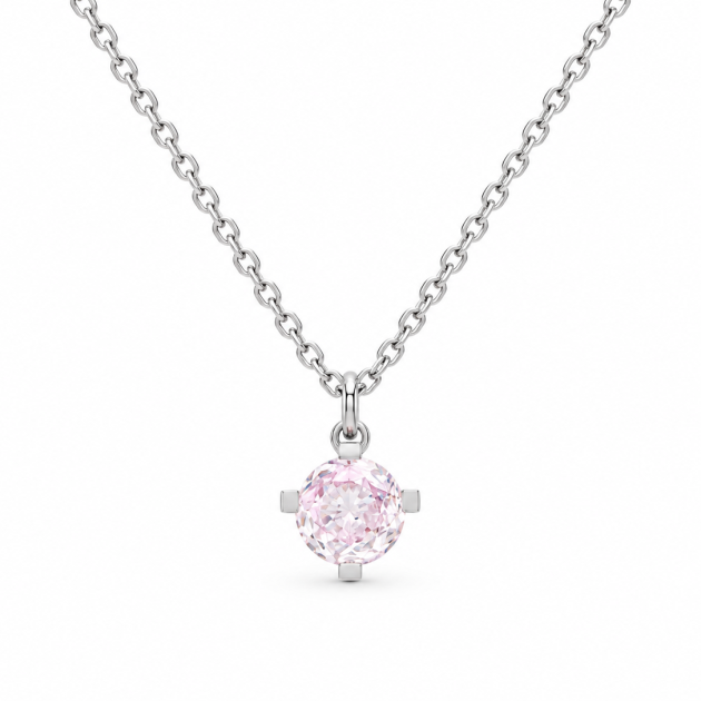 Round Pink Solitaire Diamondlite 316L Stainless Steel Necklace
