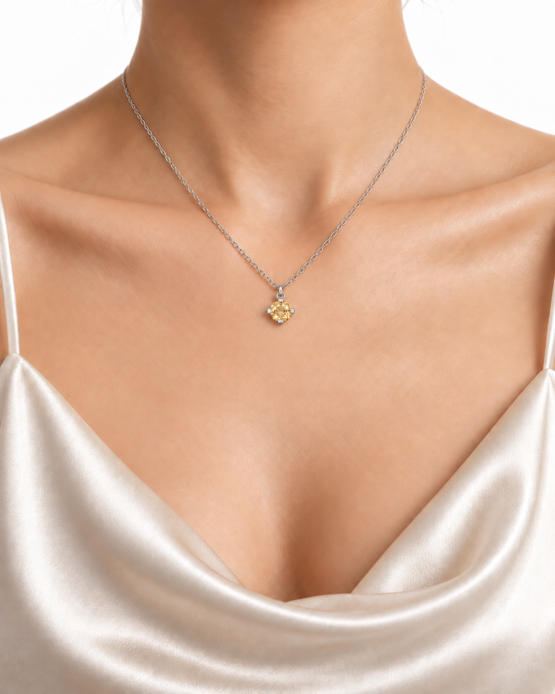 Round Champagne Diamondlite 316L Stainless Steel Necklace - Image 2
