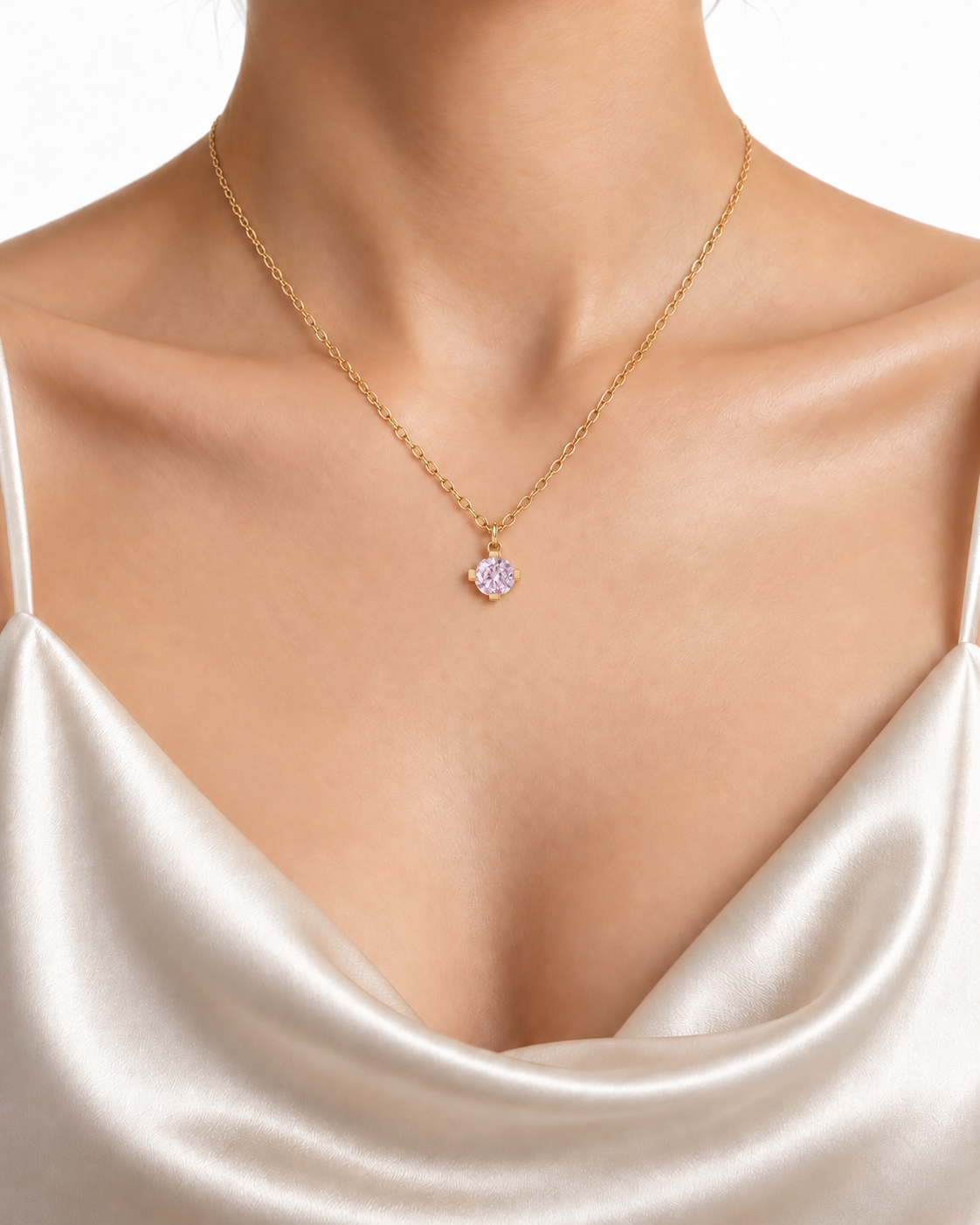Round Pink Diamondlite 316L Stainless Steel Necklace - Image 2