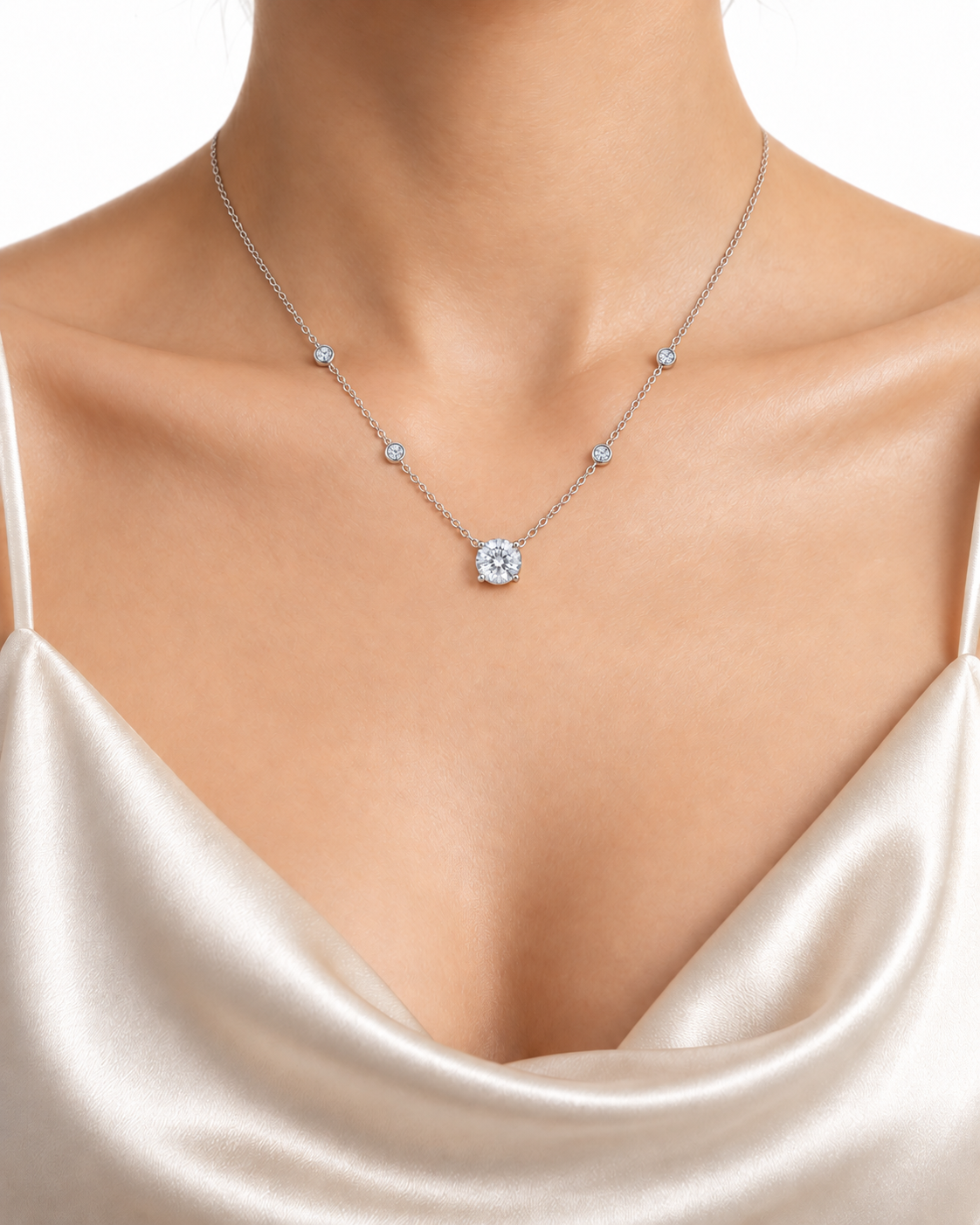 Five Stone Round Diamondlite 316L Stainless Steel Necklace - Image 2