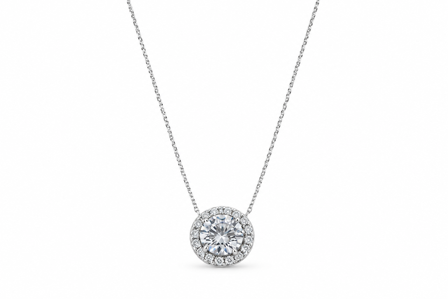 Round Halo Diamondlite 925 Sterling Silver Necklace