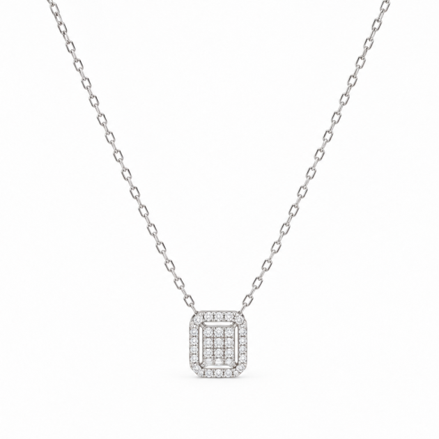 Rectangular Pavé Halo Diamondlite 925 Sterling Silver Necklace