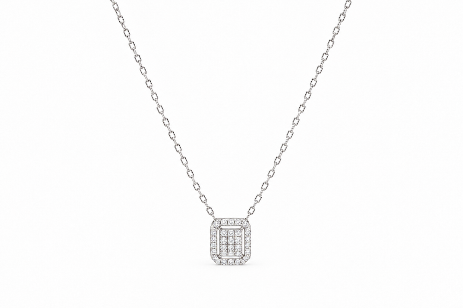 Rectangular Pavé Halo Diamondlite 925 Sterling Silver Necklace