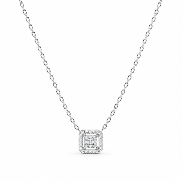 Square Double Halo Diamondlite 925 Sterling Silver Necklace