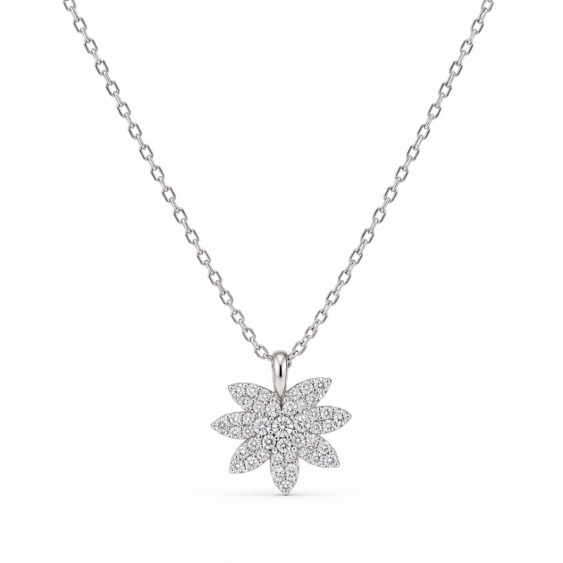 Seven-Petal Floral Diamondlite 925 Sterling Silver Necklace