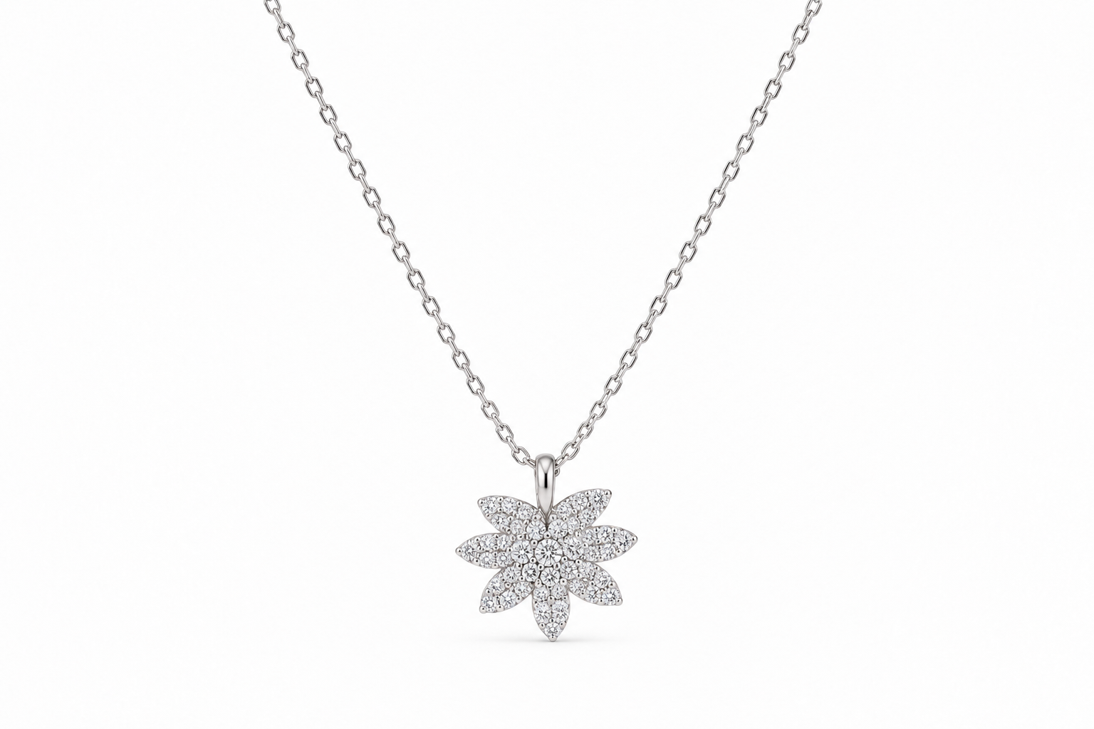 Seven-Petal Floral Diamondlite 925 Sterling Silver Necklace