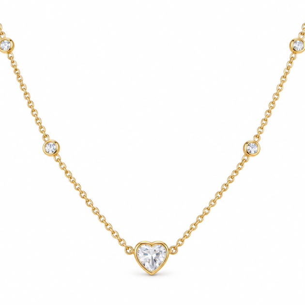 Heart Solitaire Diamondlite 316L Stainless Steel Necklace