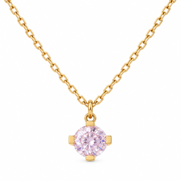 Round Pink Diamondlite 316L Stainless Steel Necklace