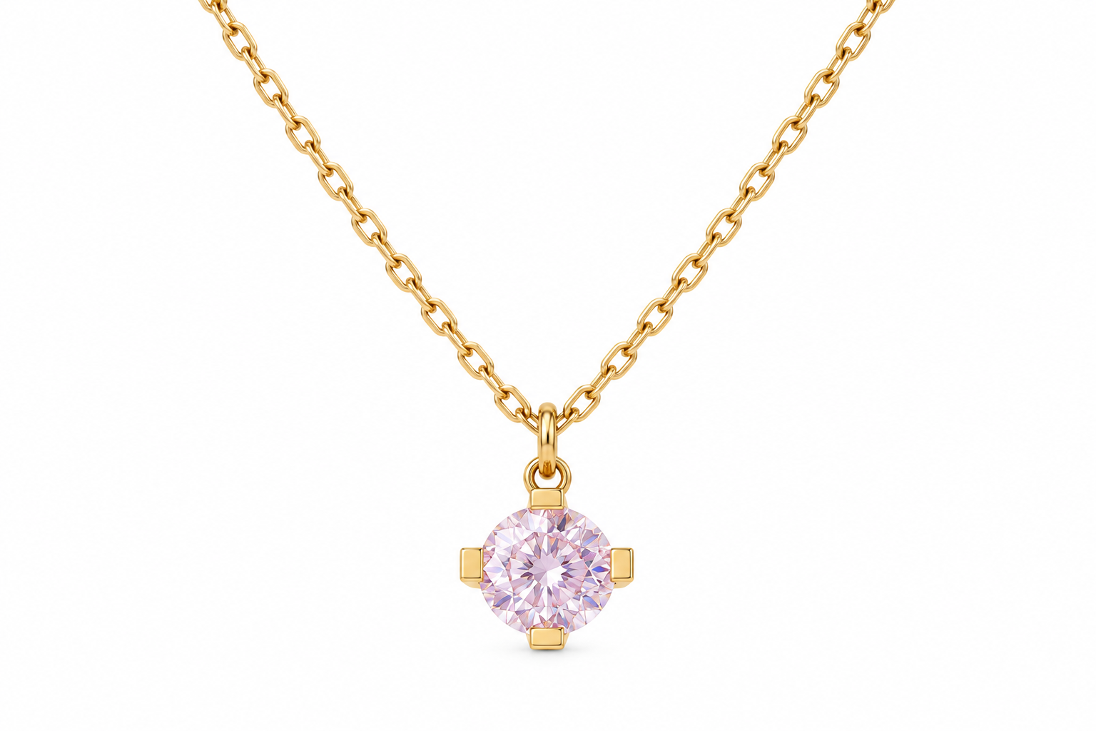 Round Pink Diamondlite 316L Stainless Steel Necklace