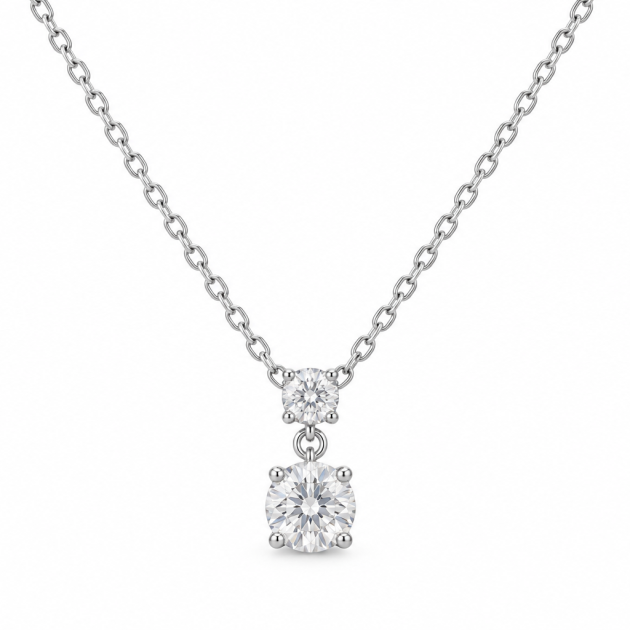 Double Round Drop Diamondlite 316L Stainless Steel Necklace