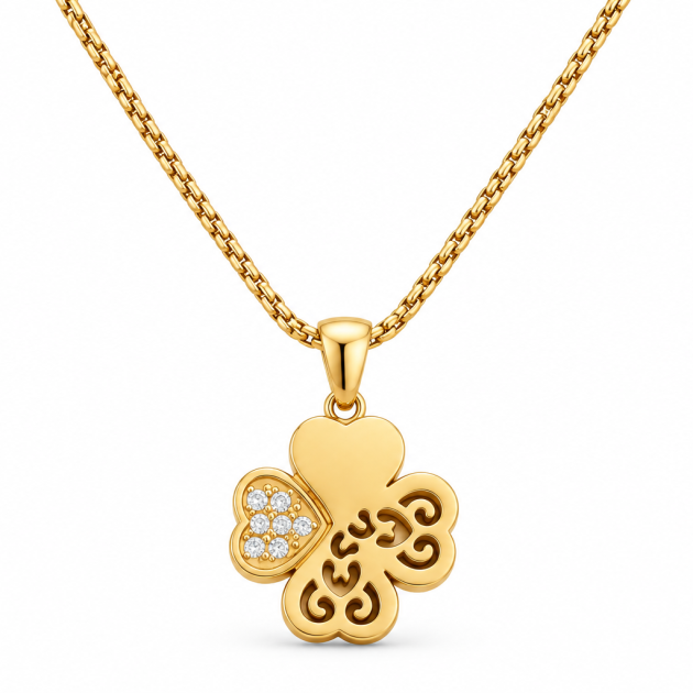 Four-Petal Heart Diamondlite Stainless Steel Necklace