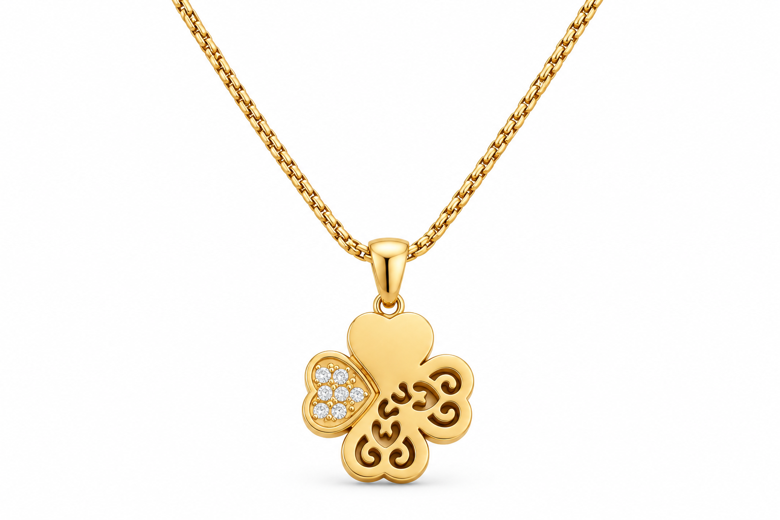 Four-Petal Heart Diamondlite Stainless Steel Necklace