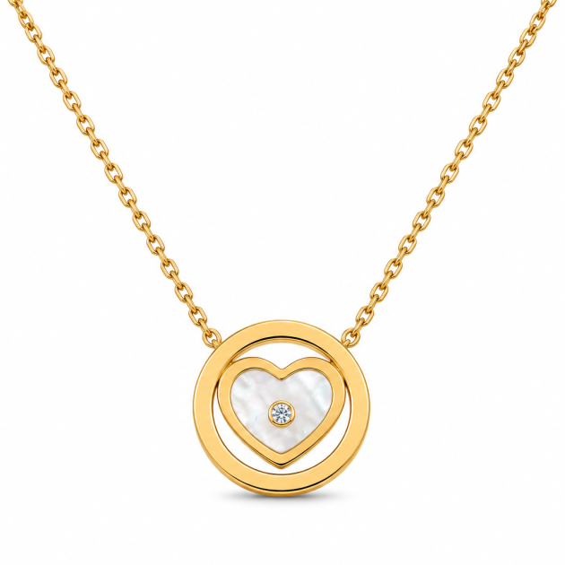 Heart Inlay Circle Diamondlite Stainless Steel Necklace