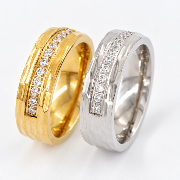 Textured Pavé Diamondlite 316L Stainless Steel Band Ring