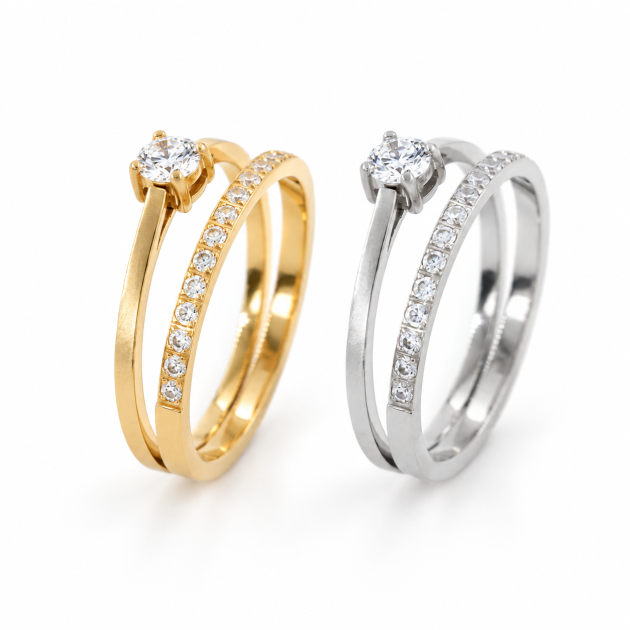 Double Band Solitaire Diamondlite Ring