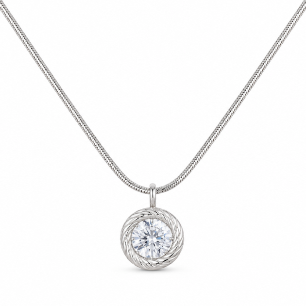 Round Twisted Frame Diamondlite 316L Stainless Steel Necklace