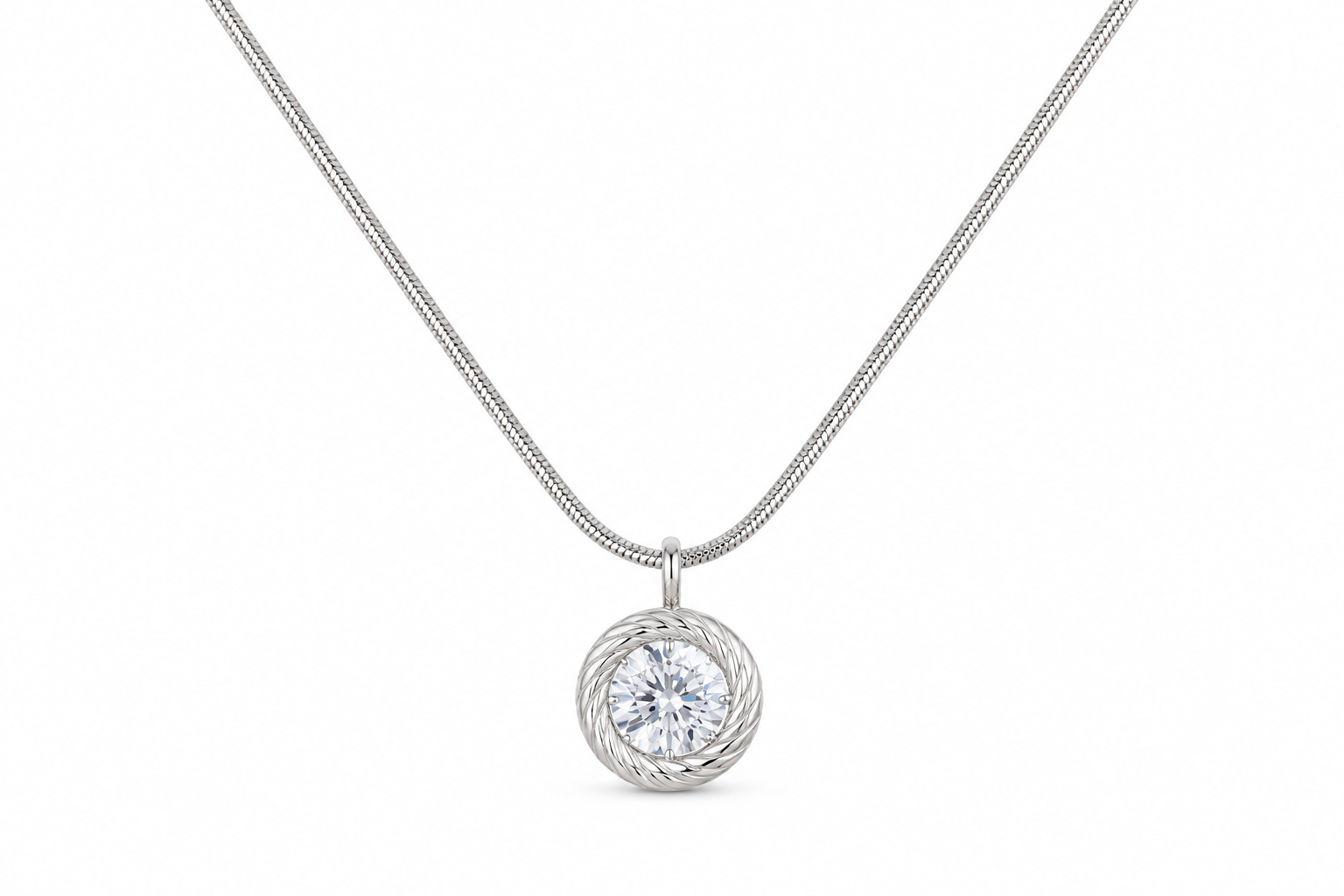 Round Twisted Frame Diamondlite 316L Stainless Steel Necklace