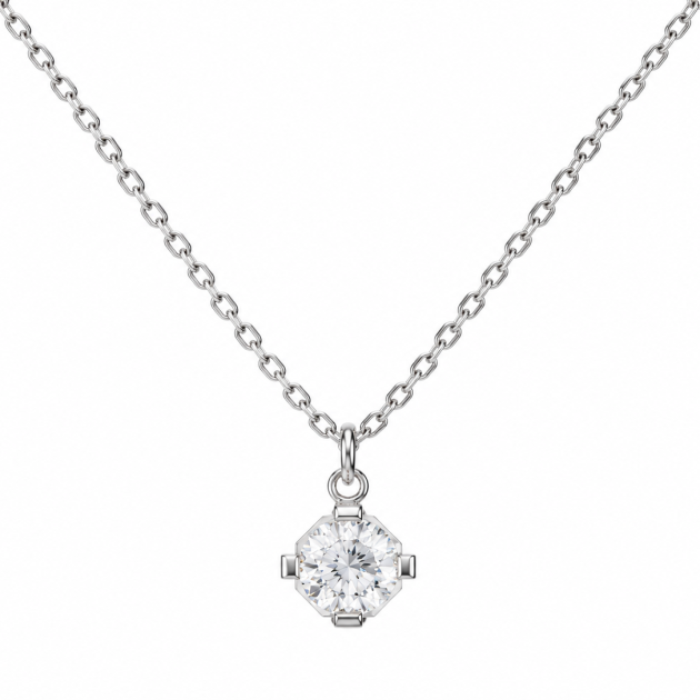 Round Four-Prong Diamondlite 316L Stainless Steel Necklace