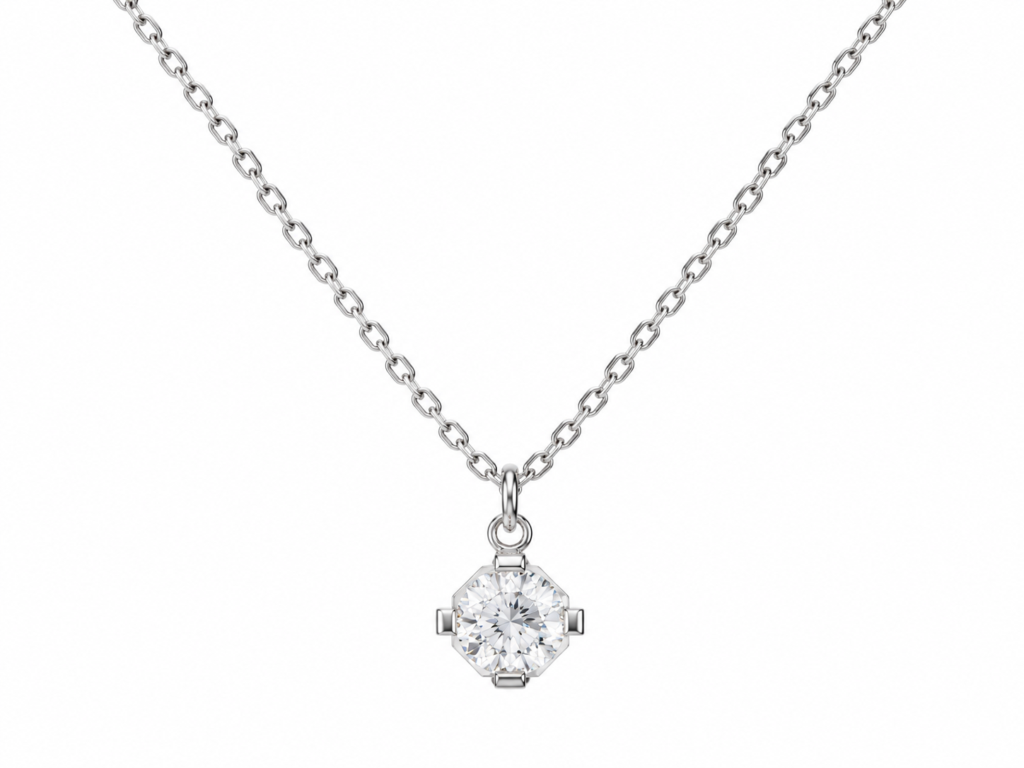 Round Four-Prong Diamondlite 316L Stainless Steel Necklace