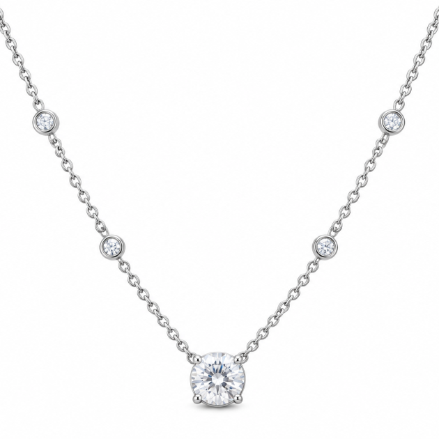 Five Stone Round Diamondlite 316L Stainless Steel Necklace