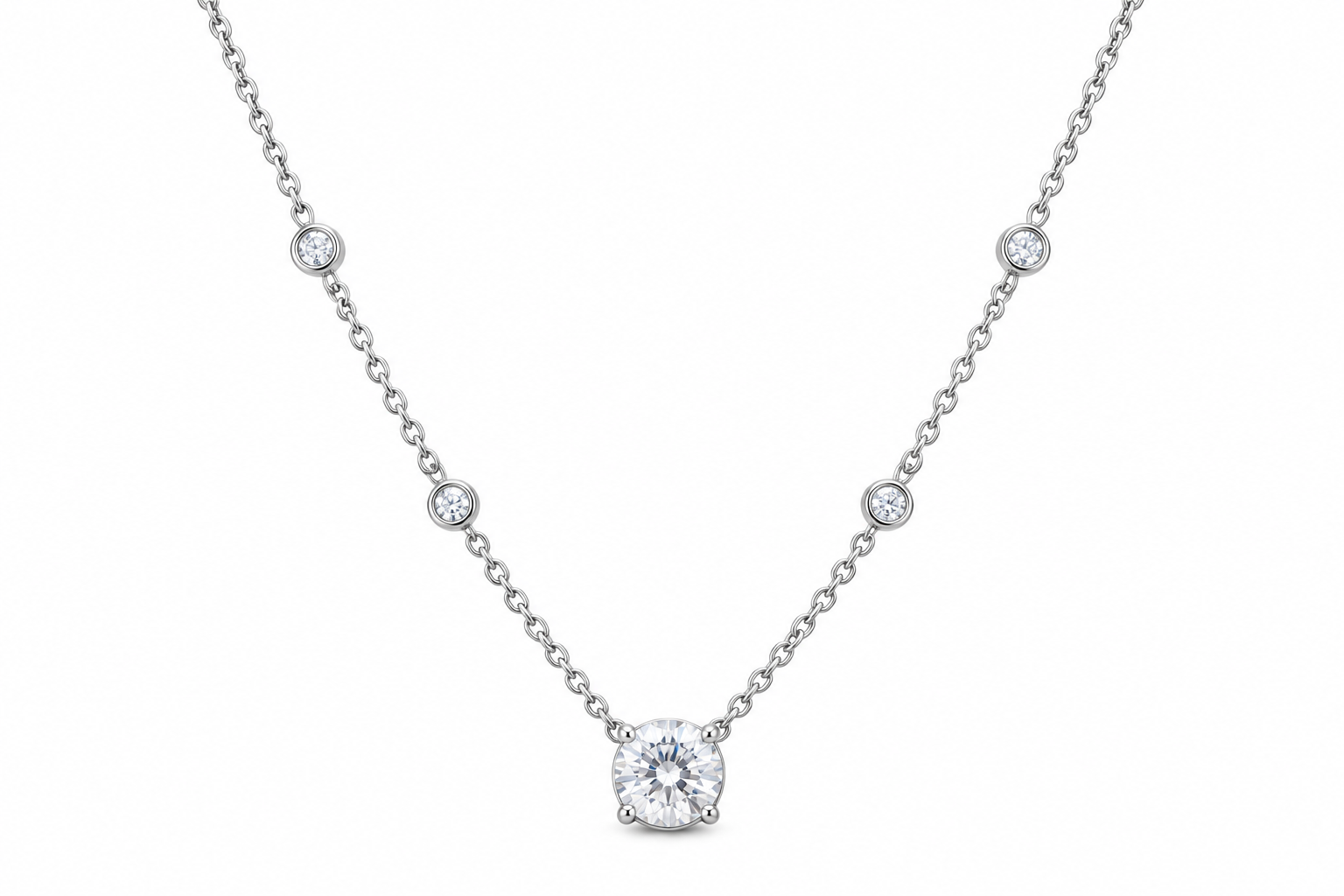 Five Stone Round Diamondlite 316L Stainless Steel Necklace